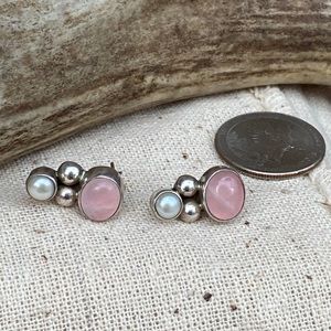 Silver with pink and pearl earrings